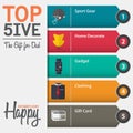 Infographic of top five the gift for dad for Fathers Day in flat design.