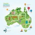 Infographic travel and landmark australia map shape template. Royalty Free Stock Photo