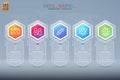 Infographic vector business marketing design glossy hexagon icons colorful template. 5 options in glass transparency. You can used Royalty Free Stock Photo