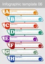 Infographic visualization template, abstract vector with icons and copy space, eight multicolored alphabet elements with letters A