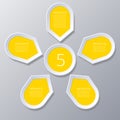 Infographic yellow Points arranged in sun circle with 5 steps.