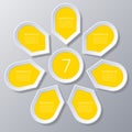 Infographic yellow Points arranged in sun circle with 7 steps.