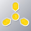 Infographic yellow Points arranged in sun circle with 3 steps.