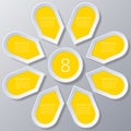 Infographic yellow Points arranged in sun circle with 8 steps.