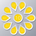 Infographic yellow Points arranged in sun circle with 10 steps.