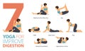 7 Yoga poses or asana posture for workout in improve digestion concept. Women exercising for body stretching. Fitness infographic.
