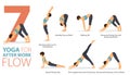 7 Yoga poses or asana posture for workout in after work flow concept. Women exercising for body stretching. Fitness infographic.