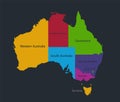 Infographics Australia map, flat design colors, with names of individual division