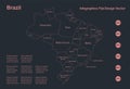 Infographics Brazil map outline, flat design, color blue orange