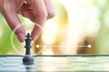 Infographics of Businessman holding a King Chess is placed on a chessboard.using as background business concept and Strategy conce Royalty Free Stock Photo