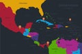 Infographics Central America and Caribbean Islands map, flat design colors, states and island with names, blue background with Royalty Free Stock Photo