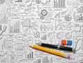 Infographics collection hand drawn doodle sketch business ecomomic finance elements Royalty Free Stock Photo