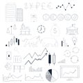 Infographics collection hand drawn doodle sketch. Business and stock market elements. Royalty Free Stock Photo