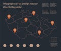 Infographics Czech Republic map outline, flat design, color blue orange Royalty Free Stock Photo