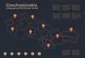 Infographics Czechoslovakia map outline, flat design, color blue orange Royalty Free Stock Photo