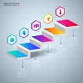 Infographics 3D Stair step to success concept. Business timeline modern colorful infographics template with icons and elements. Royalty Free Stock Photo