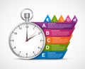 Infographics design template. Clock with colored ribbons.