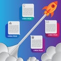 Infographics design template rocket or spaceship launches through the clouds with icons flying up 4 options elements arranged