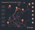 Infographics Europe map outline, flat design, color blue orange Royalty Free Stock Photo