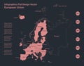 Infographics Europe Union map outline, flat design,