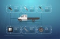 Infographics of freight transport and transportation.Template of automobile infographics. Abstract virtual graphic touch user inte
