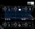 Infographics of freight transport and transportation. Template of automobile infographics. Hud style.