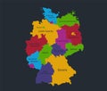 Infographics Germany map, flat design colors, with names of individual division