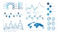 Infographics graph charts. Histogram data graphs, bubbles graphic timeline chart and diagram vector illustration set Royalty Free Stock Photo