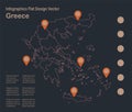 Infographics Greece map outline, flat design, color blue orange