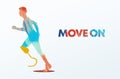 Infographics image of physically disabled runner, move on text