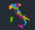 Infographics Italy map, flat design colors, administrative division, blue background with orange points blank