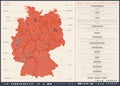 Infographics map of federal states of Germany with administrative division into lands and regions of the country