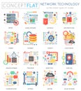 Infographics mini concept Network technology icons and digital marketing for web. Premium quality color conceptual flat Royalty Free Stock Photo