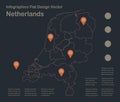 Infographics Netherlands map outline, flat design, color blue orange Royalty Free Stock Photo