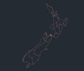 Infographics New Zealand map outline, flat design, color blue orange blank