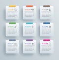 9 infographics rectangle paper index with data template. Vector illustration abstract background. Can be used for workflow layout