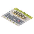 Infographics representing the tram station side of the road isometric icon set