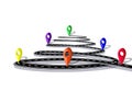 Infographics. The road is stylized in the form of a spiral. Navigational markers. Isolated. illustration