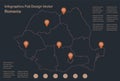 Infographics Romania map outline, flat design, color blue orange Royalty Free Stock Photo