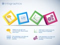 Infographics with row of 3d cubes and icons of charts and setting on white background vector illustration