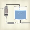 Infographics scheme with a liquid, a water tank