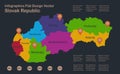 Infographics Slovak Republic map, flat design colors, Slovakia with names of individual administrative division, blue background