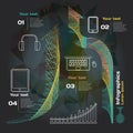 Infographics with sound waves and devices on a dark background