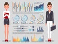 Infographics statistics, businesswoman wearing office dresscode, skirt and blouse, jacket and pants