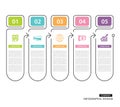Infographics tab in vertical thin line index with 5 data template. Vector illustration abstract background. Can be used for