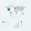 Infographics template with world map and line art graphs, charts. Data report presentation layout.