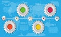 Infographics timeline template with realistic colorful gears for