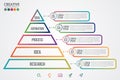 Pyramid triangle infographic colorful template with 5 steps or options concept.Each part contains unique number, icon and space Royalty Free Stock Photo