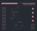 Infographics United Kingdom map outline, flat design, color blue orange Royalty Free Stock Photo