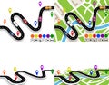 Infographics. View from above and in perspective. Set of winding roads with signs. Maps of the city. Movement of